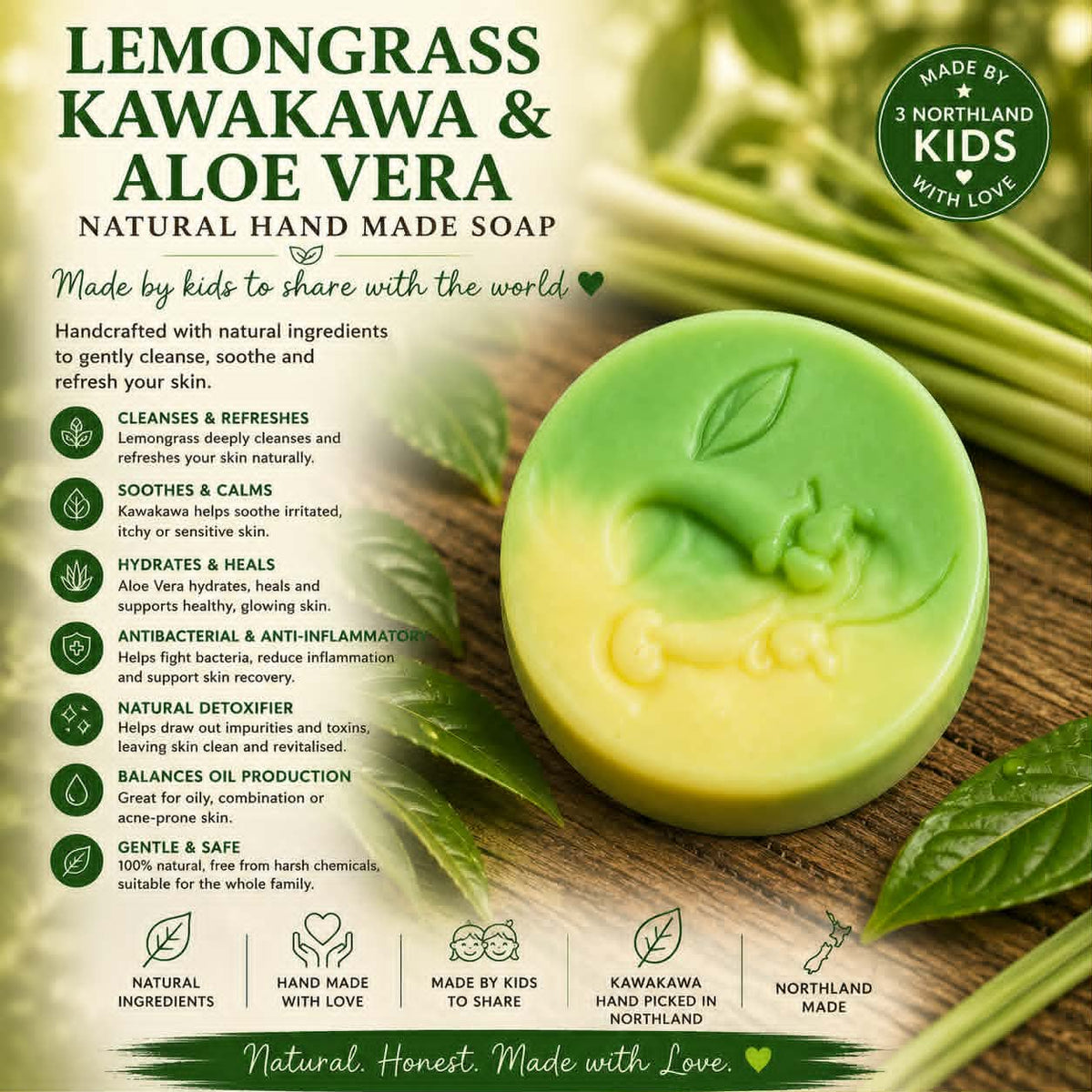 Lemongrass Kawakawa Aloe vera Moonface