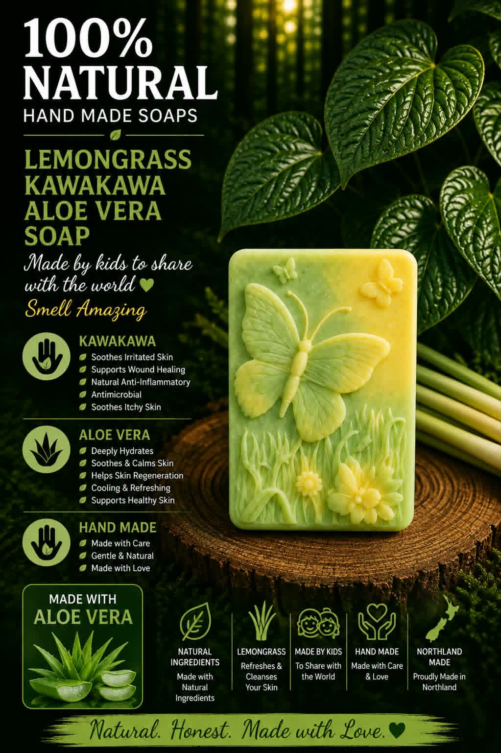 Lemongrass Kawakawa Aloe vera Butterfly